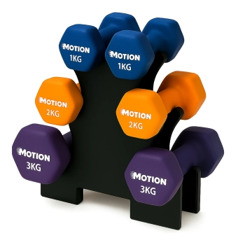 ZESTAW HANTLE HANTELKI NA STOJAKU NEOPRENOWE CIĘŻARKI 12KG